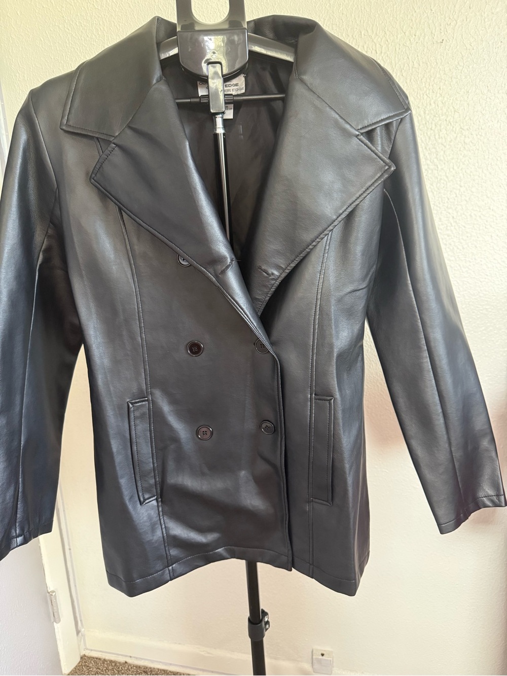 Outer Edge Black Double-Breasted Leather Jacket